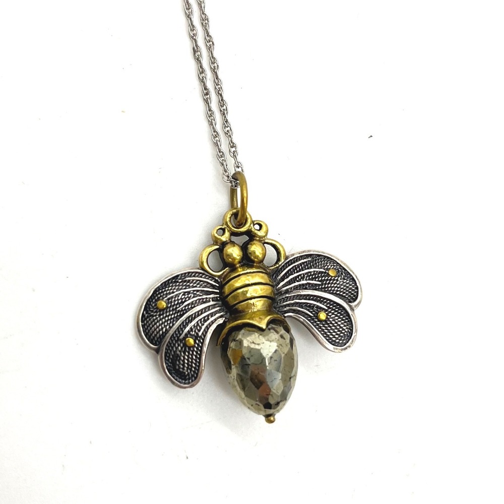 Waxing Poetic Be Brave Bee Pendant Pyrite on Sterling Silver Chain